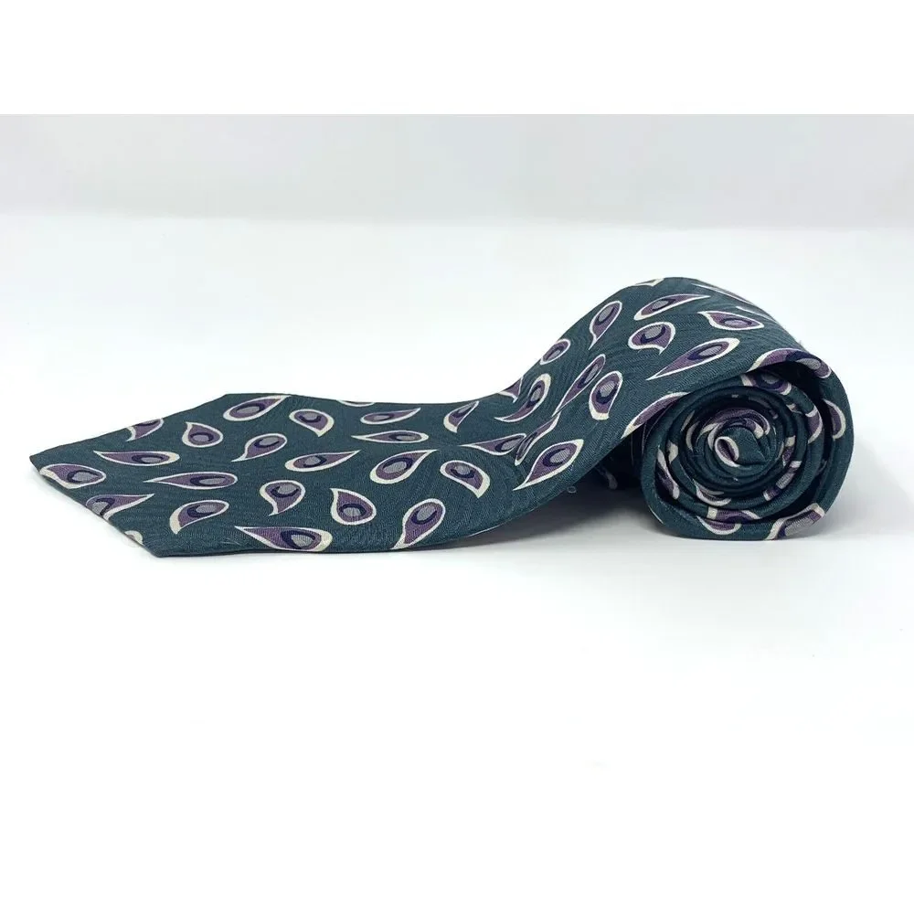 Nordstrom Green Pattern with Lavender Tear Drops Silk Men's Neck Tie L‎ 58
